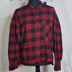 Banana Republic Red Black Plaid Single Pocket Cotton LS Piazza Flannel Top Sz M